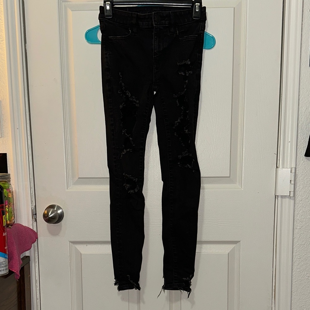 American Eagle Outfitters Black Distressed Skinny Jeans